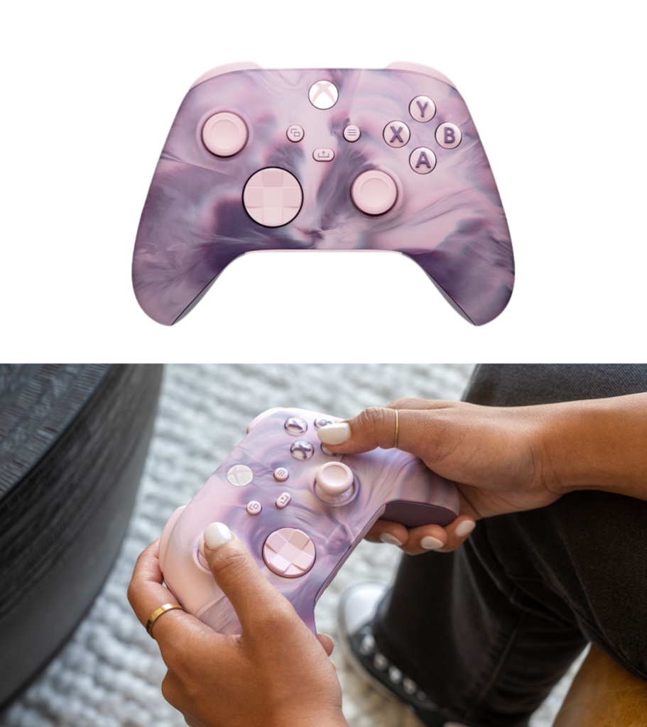 The Xbox Wireless Controller in Shock Blue features a modernized design with sculpted surfaces and refined geometry for enhanced comfort during long gaming sessions. It includes a hybrid D-pad, textured grip on triggers and bumpers, a dedicated Share button, USB-C connectivity, and up to 40 hours of battery life. Compatible with Xbox Series X|S, Xbox One, Windows PC, Android, iOS, and more.